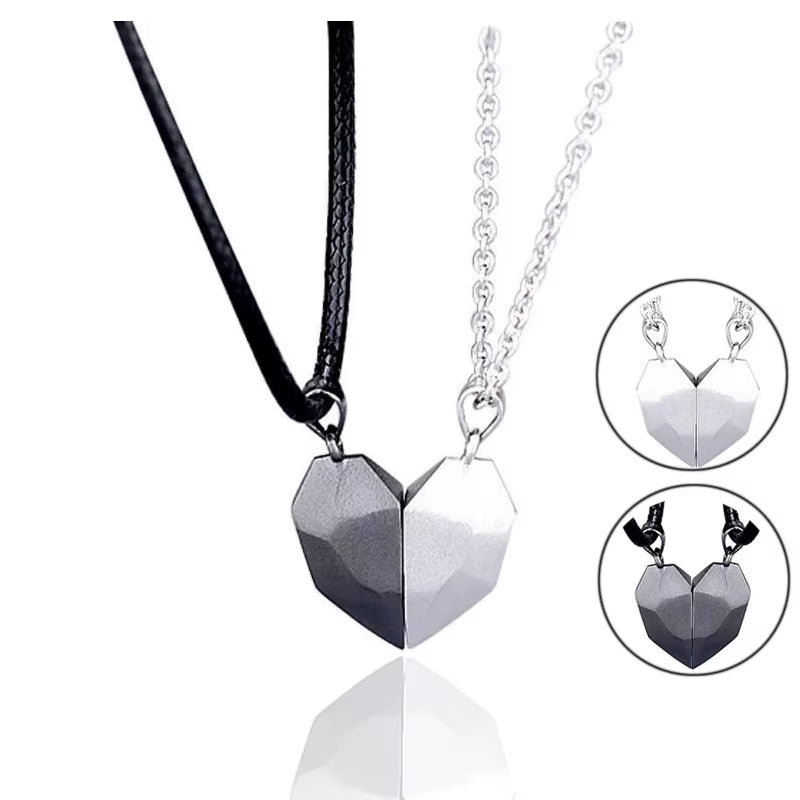 2Pcs Magnetic Heart Couple Necklace for Women Men Lover Valentine'S Day Wedding Anniversary Best Friend Party Jewelry Gifts