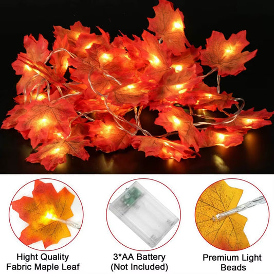 5M 50LED Fall Pumpkin Maple Leaf String Lights Garland Led Fairy Lights for Autumn Decoration Halloween Party Home Decor