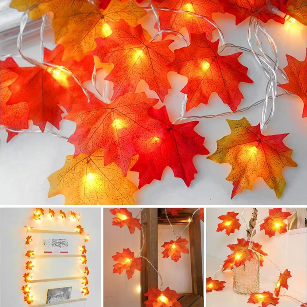 5M 50LED Fall Pumpkin Maple Leaf String Lights Garland Led Fairy Lights for Autumn Decoration Halloween Party Home Decor