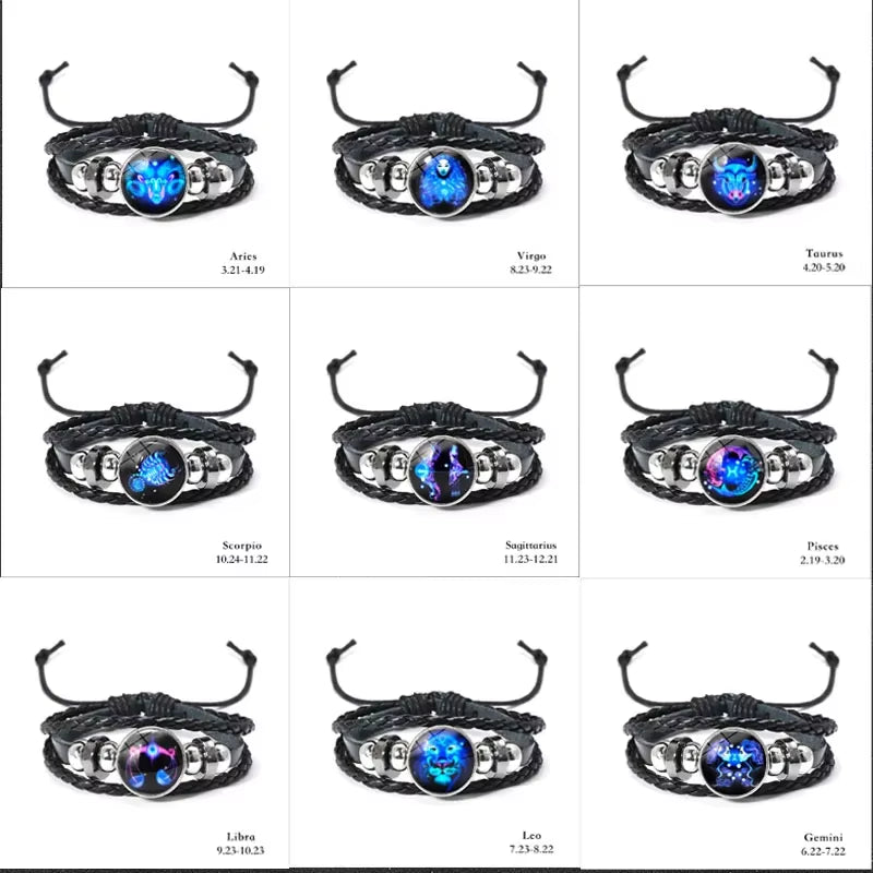 Pulsera de Cuero con Signo Zodiacal Luminoso