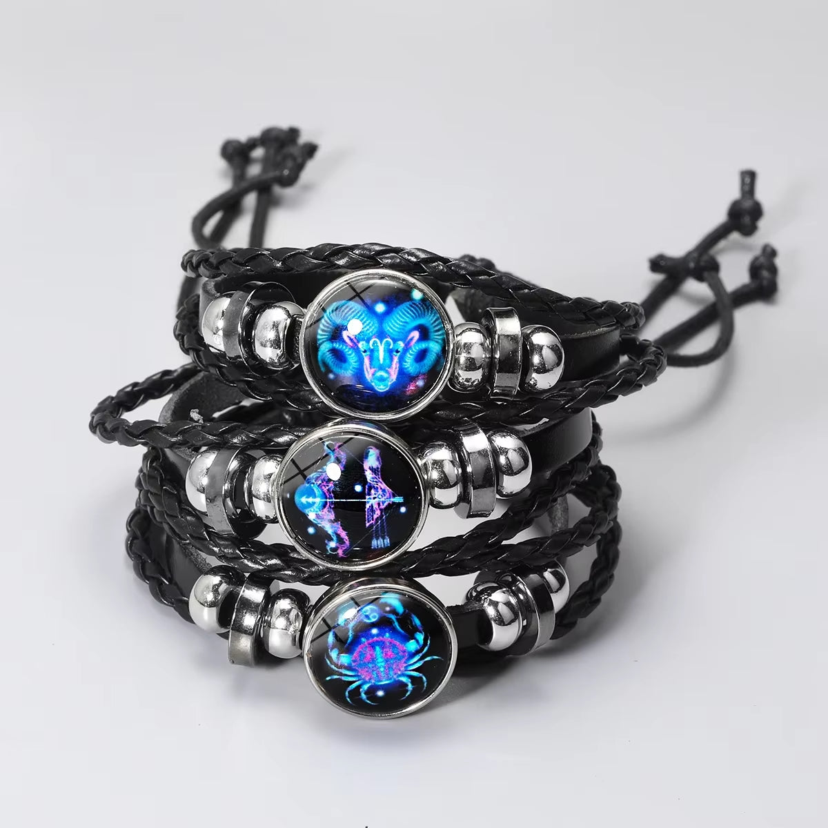 Pulsera de Cuero con Signo Zodiacal Luminoso