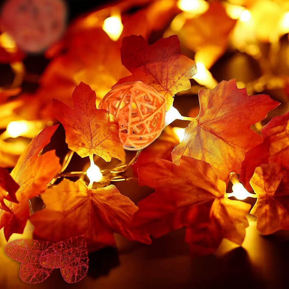 5M 50LED Fall Pumpkin Maple Leaf String Lights Garland Led Fairy Lights for Autumn Decoration Halloween Party Home Decor
